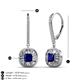 3 - Blossom Iris Princess Cut Blue Sapphire and Baguette Diamond Halo Dangling Earrings 