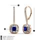 3 - Blossom Iris Princess Cut Blue Sapphire and Baguette Diamond Halo Dangling Earrings 