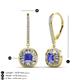 3 - Blossom Iris Princess Cut Tanzanite and Baguette Diamond Halo Dangling Earrings 