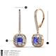 3 - Blossom Iris Princess Cut Tanzanite and Baguette Diamond Halo Dangling Earrings 