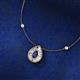 2 - Viola Iris 0.64 ctw Pear Cut Blue Sapphire and Baguette Diamond Milgrain Halo Pendant Necklace with Diamond Stations 