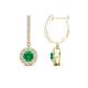 1 - Ilona (4mm) Round Emerald and Diamond Halo Dangling Earrings 