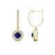 1 - Ilona (4mm) Round Blue Sapphire and Diamond Halo Dangling Earrings 