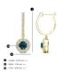 3 - Ilona (4mm) Round Blue and White Diamond Halo Dangling Earrings 