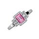 3 - Jessica Rainbow Emerald Cut Lab Created Pink Sapphire with Round and Princess Cut Diamond Engagement Ring 