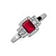 3 - Jessica Rainbow Emerald Cut Lab Created Ruby with Round and Princess Cut Diamond Engagement Ring 