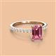 2 - Charlotte Desire 7x5 mm Emerald Cut Pink Tourmaline and Round Diamond Hidden Halo Engagement Ring 