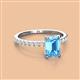 2 - Charlotte Desire 7x5 mm Emerald Cut Blue Topaz and Round Diamond Hidden Halo Engagement Ring 