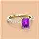 2 - Charlotte Desire 7x5 mm Emerald Cut Amethyst and Round Diamond Hidden Halo Engagement Ring 
