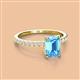 2 - Charlotte Desire 7x5 mm Emerald Cut Blue Topaz and Round Diamond Hidden Halo Engagement Ring 