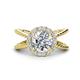 1 - Austyn Desire Round Forever One Moissanite and Round Diamond Twisted Rope Cross Split Shank Halo Engagement Ring 