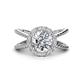1 - Austyn Desire Round Forever One Moissanite and Round Diamond Twisted Rope Cross Split Shank Halo Engagement Ring 