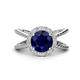 1 - Austyn Desire Round Lab Created Blue Sapphire and Round Diamond Twisted Rope Cross Split Shank Halo Engagement Ring 