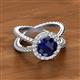 2 - Austyn Desire Round Lab Created Blue Sapphire and Round Diamond Twisted Rope Cross Split Shank Halo Engagement Ring 