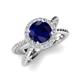 3 - Austyn Desire Round Lab Created Blue Sapphire and Round Diamond Twisted Rope Cross Split Shank Halo Engagement Ring 