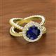 2 - Austyn Desire Round Lab Created Blue Sapphire and Round Diamond Twisted Rope Cross Split Shank Halo Engagement Ring 
