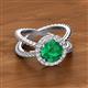 2 - Austyn Desire Round Lab Created Emerald and Round Diamond Twisted Rope Cross Split Shank Halo Engagement Ring 
