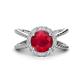 1 - Austyn Desire Round Lab Created Ruby and Round Diamond Twisted Rope Cross Split Shank Halo Engagement Ring 