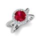 3 - Austyn Desire Round Lab Created Ruby and Round Diamond Twisted Rope Cross Split Shank Halo Engagement Ring 