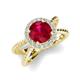 3 - Austyn Desire Round Lab Created Ruby and Round Diamond Twisted Rope Cross Split Shank Halo Engagement Ring 