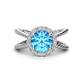 1 - Austyn Desire Round Blue Topaz and Round Diamond Twisted Rope Cross Split Shank Halo Engagement Ring 
