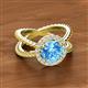 2 - Austyn Desire Round Blue Topaz and Round Diamond Twisted Rope Cross Split Shank Halo Engagement Ring 