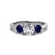 1 - Quyen GIA Certified 2.65 ctw (7.00 mm) Round Natural Diamond and Blue Sapphire Three Stone Engagement Ring 