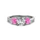 1 - Quyen GIA Certified 2.30 ctw (7.00 mm) Round Natural Diamond and Pink Sapphire Three Stone Engagement Ring 