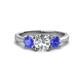 1 - Quyen GIA Certified 2.19 ctw (7.00 mm) Round Natural Diamond and Tanzanite Three Stone Engagement Ring 