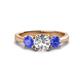 1 - Quyen GIA Certified 2.19 ctw (7.00 mm) Round Natural Diamond and Tanzanite Three Stone Engagement Ring 