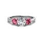 1 - Quyen GIA Certified 2.05 ctw (7.00 mm) Round Natural Diamond and Pink Tourmaline Three Stone Engagement Ring 