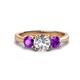 1 - Quyen GIA Certified 2.05 ctw (7.00 mm) Round Natural Diamond and Amethyst Three Stone Engagement Ring 