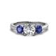 1 - Quyen GIA Certified 2.05 ctw (7.00 mm) Round Natural Diamond and Iolite Three Stone Engagement Ring 