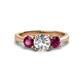 1 - Quyen GIA Certified 2.25 ctw (7.00 mm) Round Natural Diamond and Rhodolite Garnet Three Stone Engagement Ring 