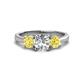 1 - Quyen GIA Certified 2.31 ctw (7.00 mm) Round Natural Diamond and Yellow Sapphire Three Stone Engagement Ring 