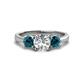 1 - Quyen GIA Certified 2.25 ctw (7.00 mm) Round Natural Diamond and Blue Diamond Three Stone Engagement Ring 