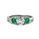 1 - Quyen GIA Certified 2.05 ctw (7.00 mm) Round Natural Diamond and Emerald Three Stone Engagement Ring 