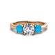 1 - Quyen GIA Certified 1.97 ctw (7.00 mm) Round Natural Diamond and Turquoise Three Stone Engagement Ring 