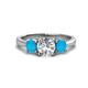 1 - Quyen IGI Certified 2.02 ctw (7.00 mm) Round Lab Grown Diamond and Turquoise Three Stone Engagement Ring 