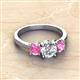 2 - Quyen IGI Certified 2.35 ctw (7.00 mm) Round Lab Grown Diamond and Pink Sapphire Three Stone Engagement Ring 