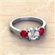 2 - Quyen IGI Certified 2.40 ctw (7.00 mm) Round Lab Grown Diamond and Ruby Three Stone Engagement Ring 