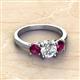 2 - Quyen IGI Certified 2.30 ctw (7.00 mm) Round Lab Grown Diamond and Rhodolite Garnet Three Stone Engagement Ring 