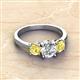 2 - Quyen IGI Certified 2.36 ctw (7.00 mm) Round Lab Grown Diamond and Yellow Sapphire Three Stone Engagement Ring 