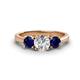 1 - Quyen GIA Certified 2.40 ctw (6.50 mm) Round Natural Diamond and Blue Sapphire Three Stone Engagement Ring 