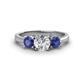 1 - Quyen GIA Certified 1.80 ctw (6.50 mm) Round Natural Diamond and Iolite Three Stone Engagement Ring 
