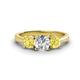 1 - Quyen GIA Certified 2.06 ctw (6.50 mm) Round Natural Diamond and Yellow Sapphire Three Stone Engagement Ring 
