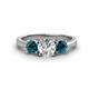 1 - Quyen GIA Certified 2.00 ctw (6.50 mm) Round Natural Diamond and Blue Diamond Three Stone Engagement Ring 