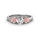 1 - Quyen GIA Certified 1.96 ctw (6.50 mm) Round Natural Diamond and Morganite Three Stone Engagement Ring 