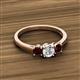 2 - Quyen 1.14 ctw (5.00 mm) Round Natural Diamond and Red Garnet Three Stone Engagement Ring  
