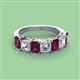 3 - Aria Emerald Cut Rhodolite Garnet and Asscher Cut Diamond 7 Stone Wedding  Band 